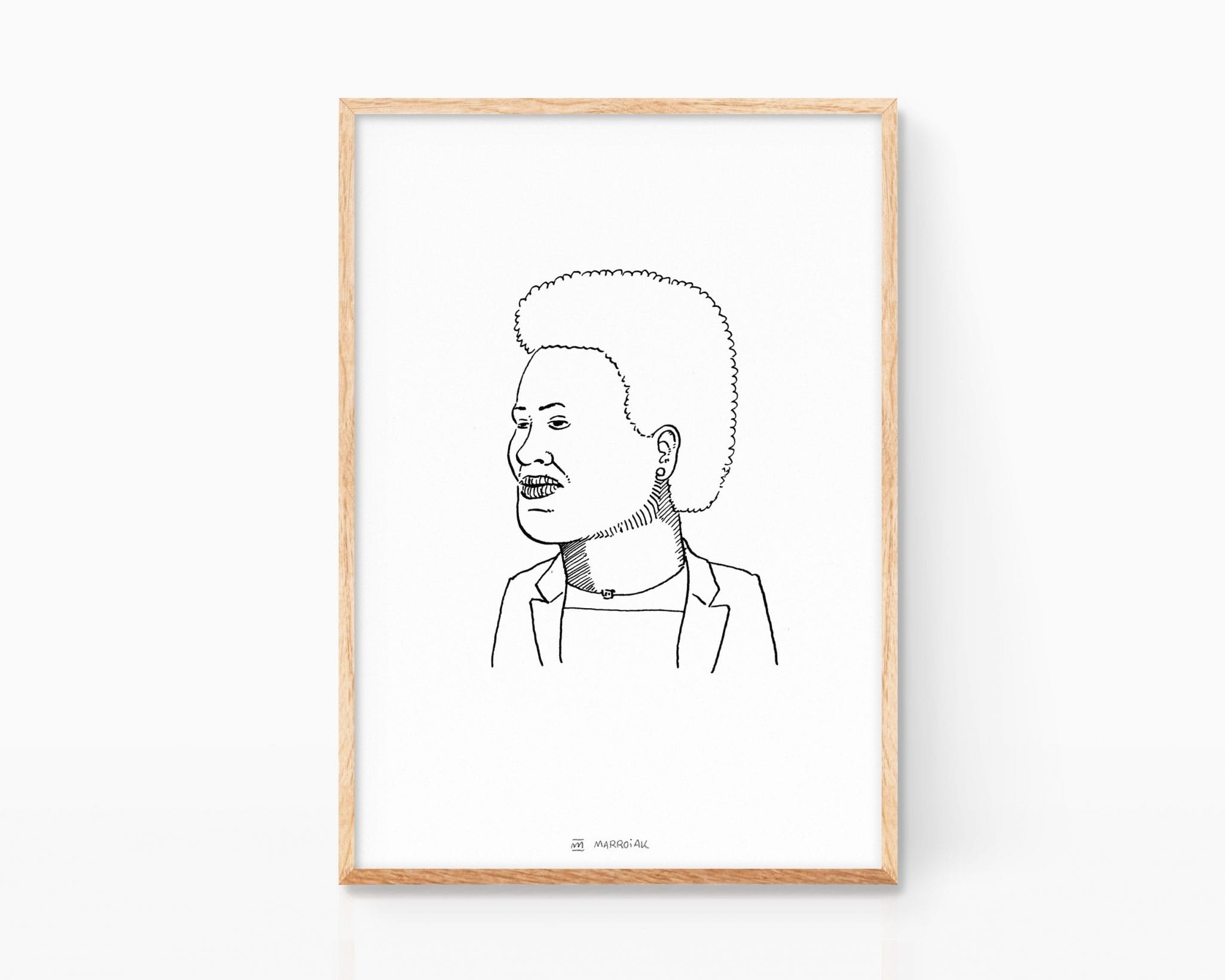 ルワンダ大臣ソリナ・ニラハビマナの紙に描かれたインクの肖像画。.