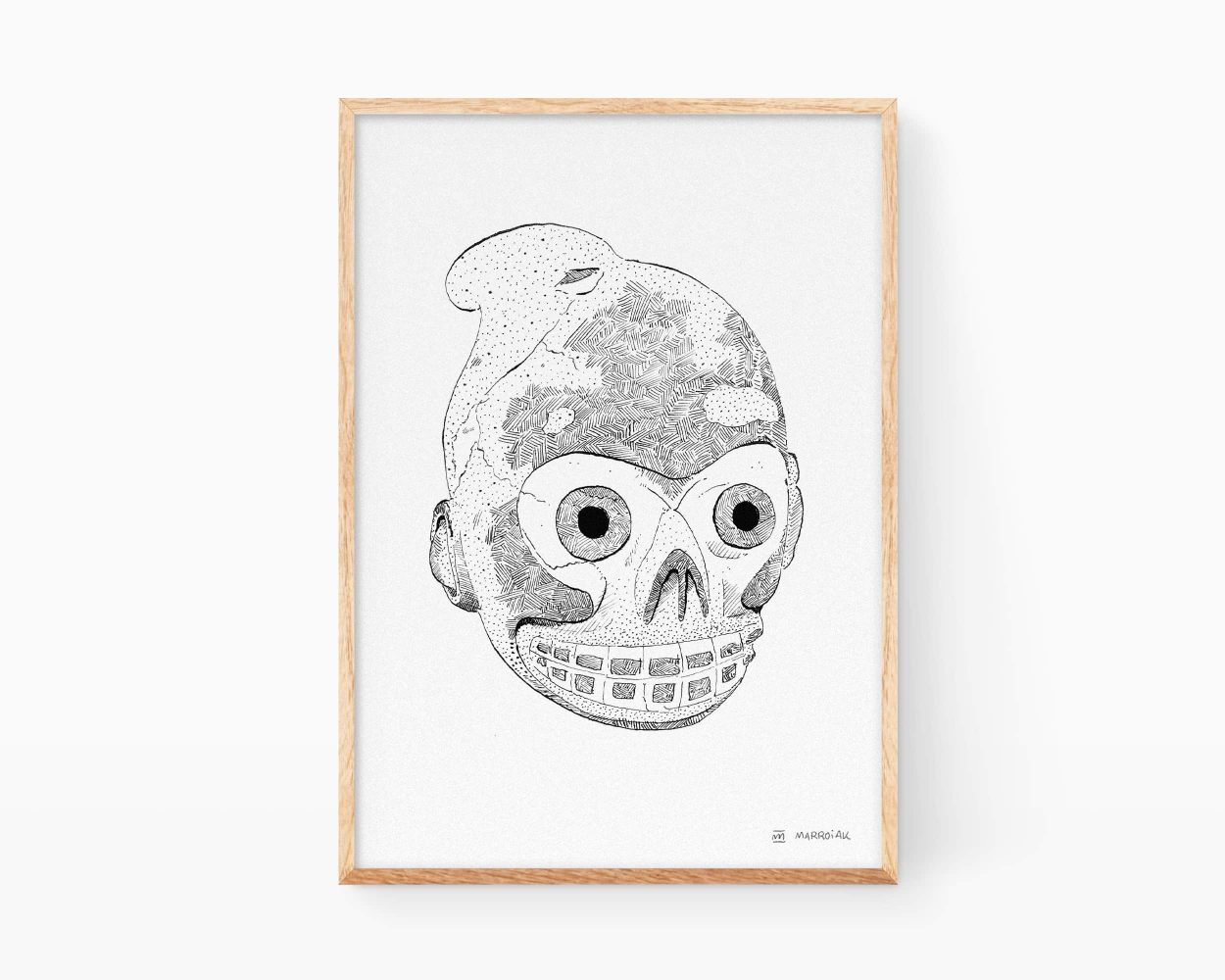 Mayan and Aztec culture sculpture drawing poster. Black and white print for ethnic and exotic decoration of tribal masks.