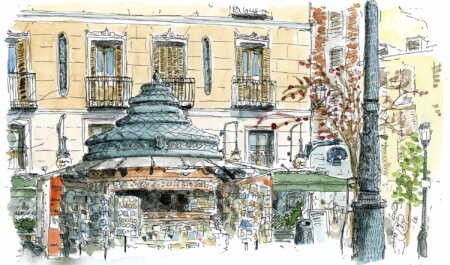 Plaza Isabel II.Kiosko de madrid drawing urban sketchers
