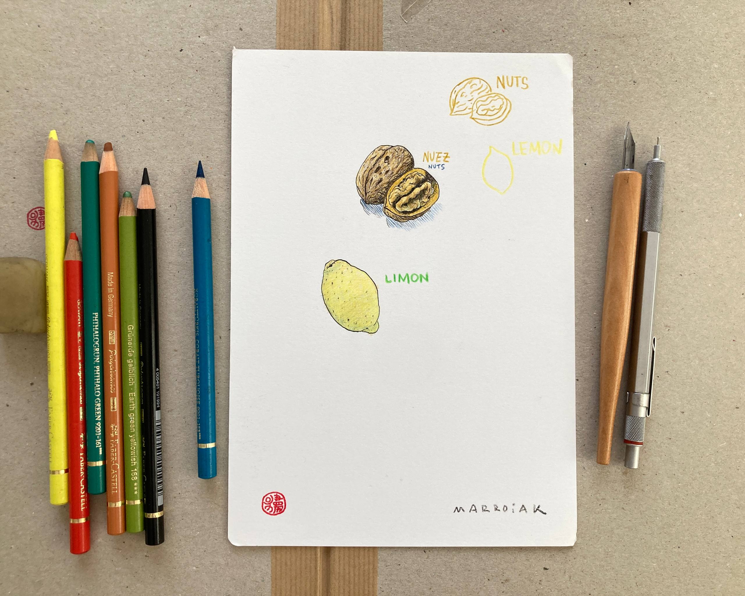 disegno originale di limone e noci