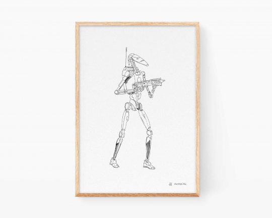 Star Wars poster with a drawing of the Battle Droid. Illustration originally done in ink on paper.
