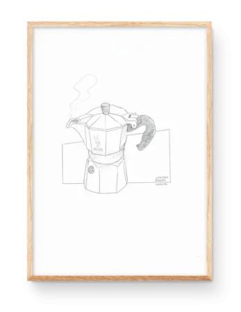 Asta di un disegno originale della caffettiera Bialetti. Schizzo a matita.