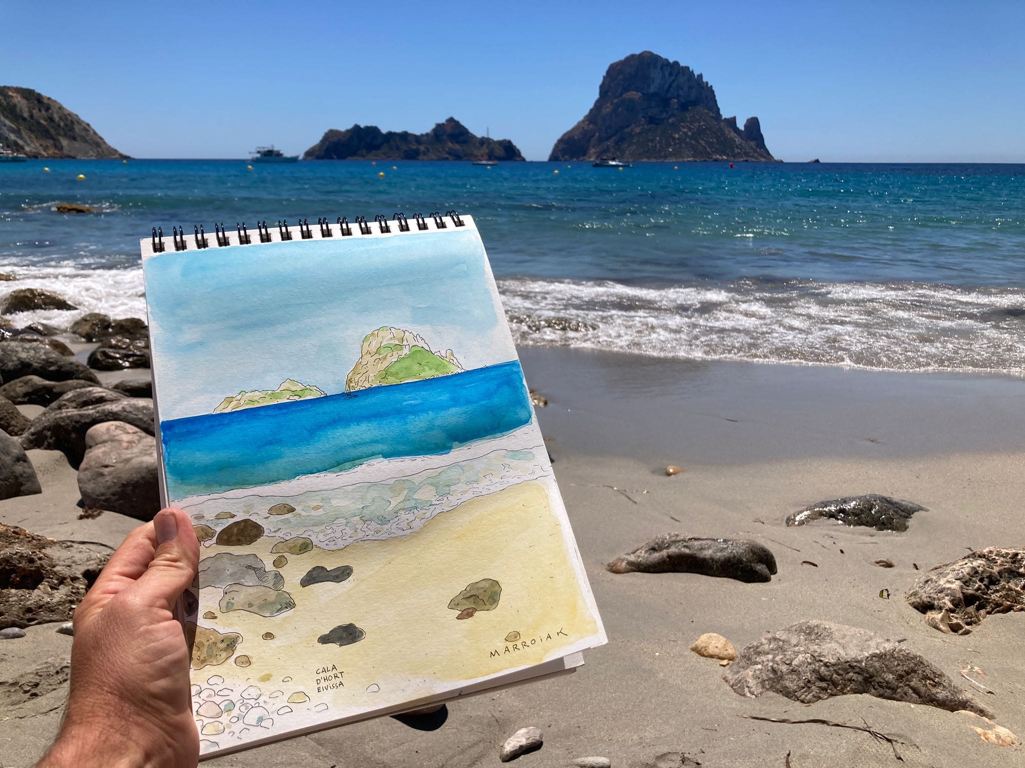 Acquerello originale raffigurante Vedra, Ibiza, messo all'asta.