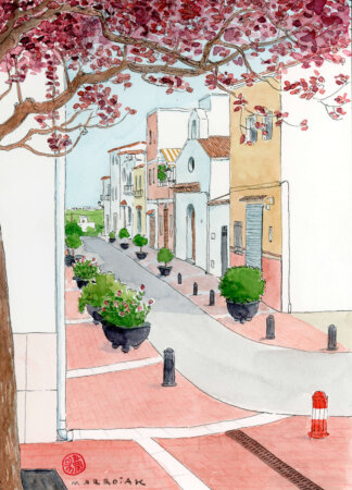 Arbre roig. guardmar de la safor watercolor auction art
