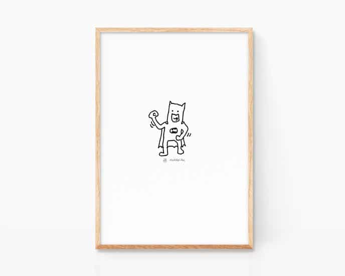 Black and white drawing of the super hero Batman. Funny illustration decor for kids