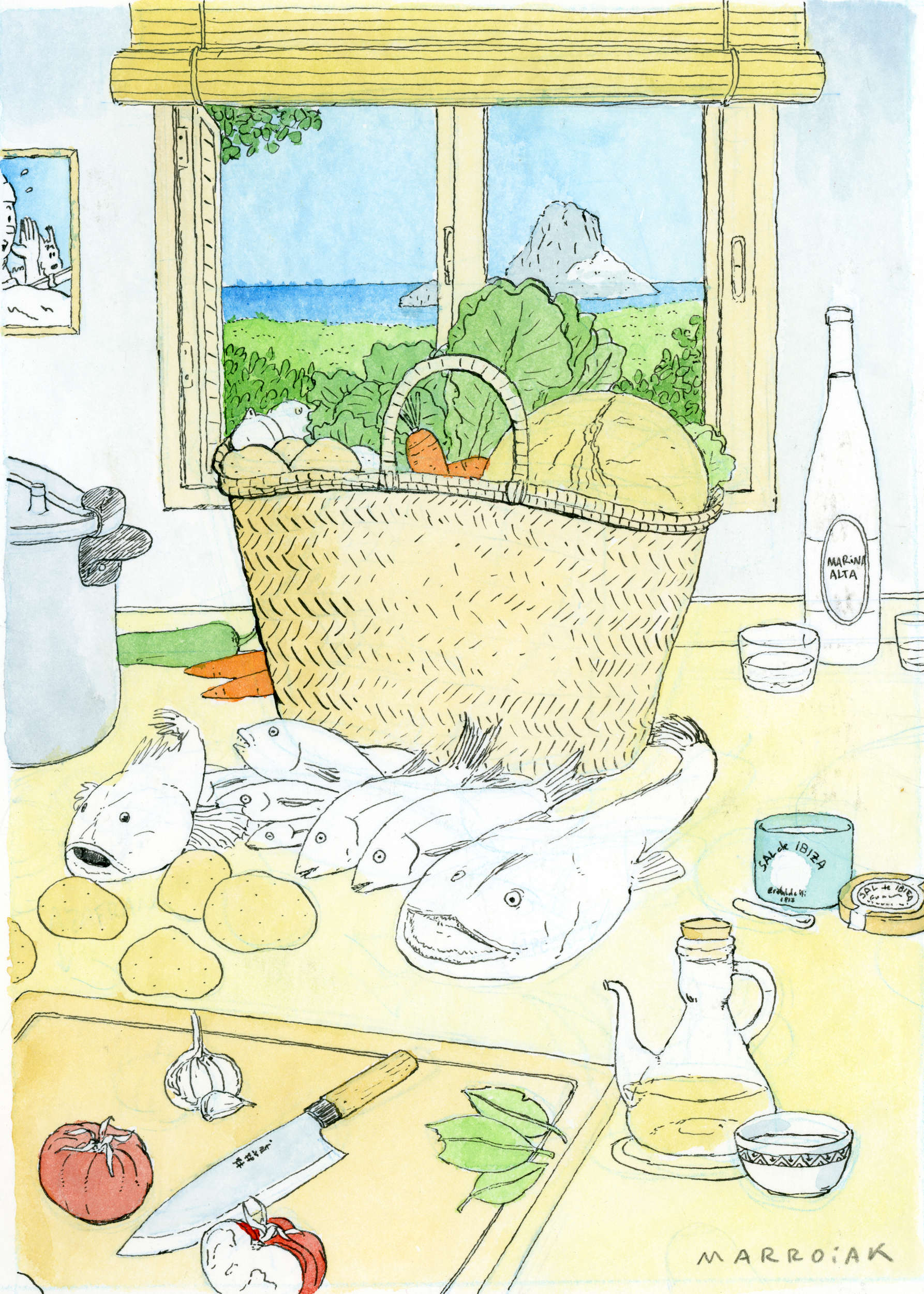bollit de peix original drawing in watercolor auction