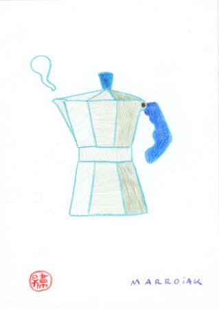 Piccola caffettiera blu originale all'asta d'arte.