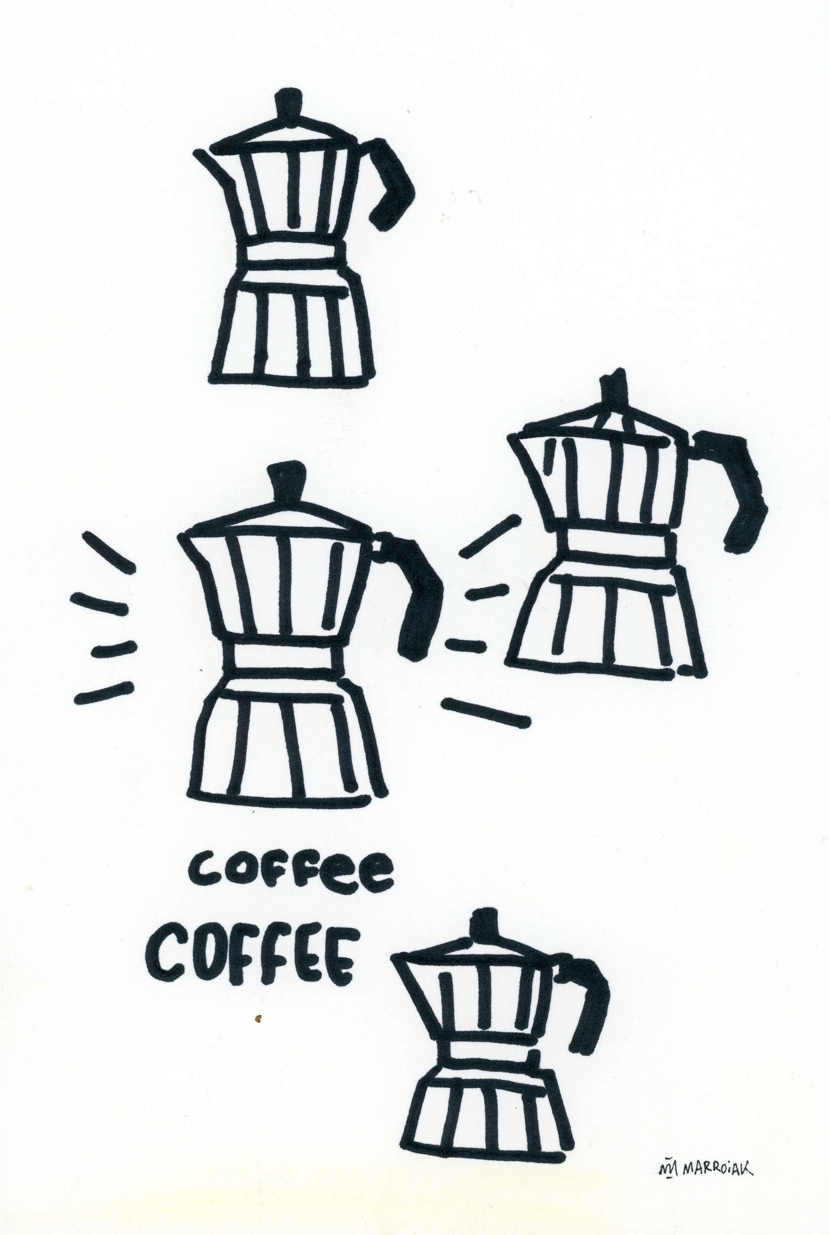 Disegni originali a inchiostro di una macchina da caffè all'asta