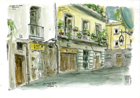 Disegno originale ad acquerello di Carrer del Raval, Barcellona, messo all'asta.
