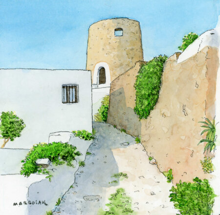 Vecchia casa di Ibiza, asta di acquerelli originali