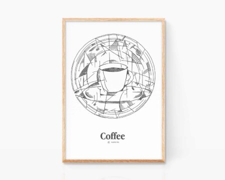Stampa cubista e astratta per la cucina, con un'illustrazione in bianco e nero di una tazzina da caffè. Perfetta da incorniciare in cucine e caffè. Stile cubista, ispirato a Pablo Picasso.