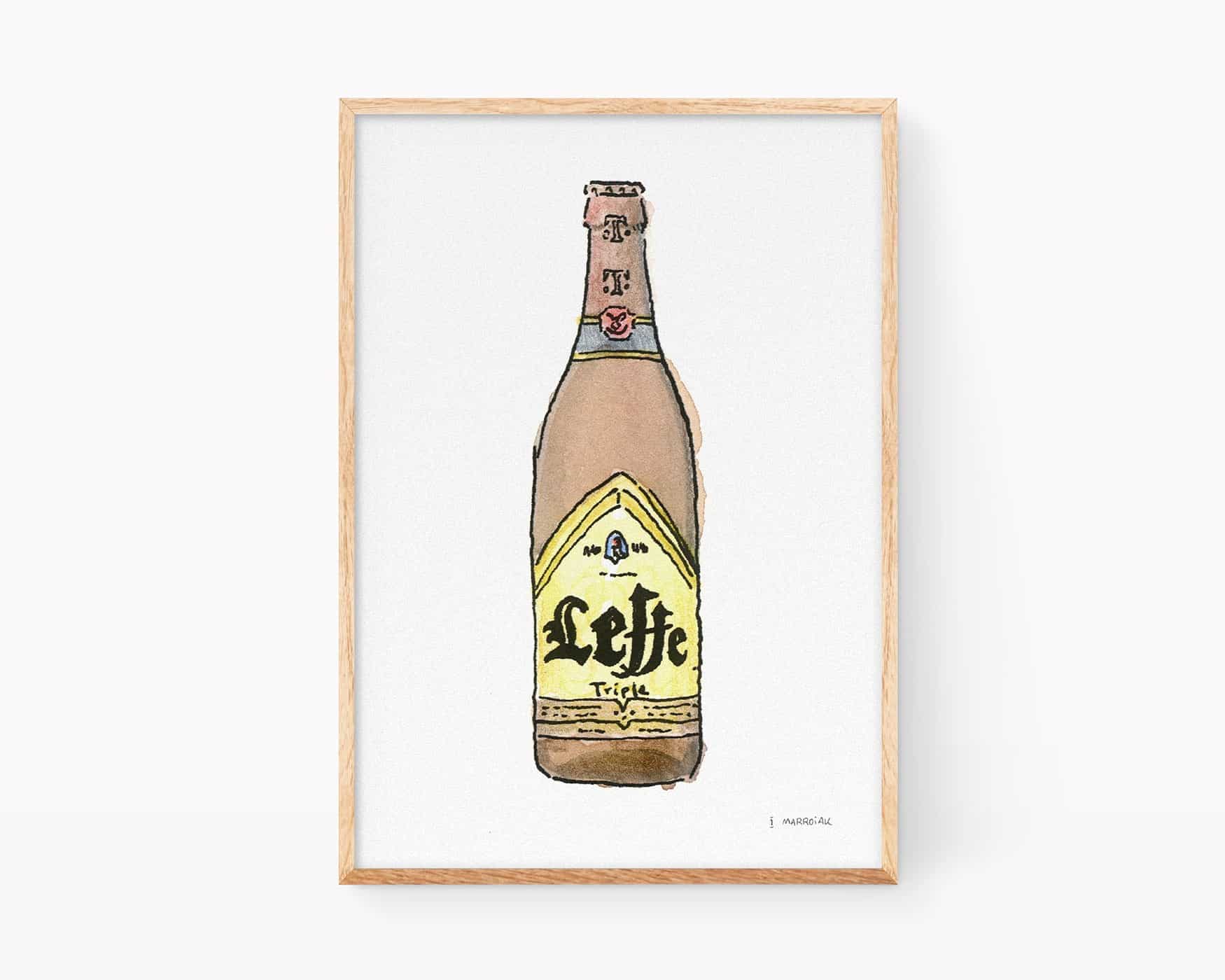 ベルギーのクラフトビール「レフ」のイラストをあしらった、キッチンを飾る装飾プリント。ベルギー文化を愛する方にぴったりの、モダンな水彩画が描かれた額装可能なプリントです。