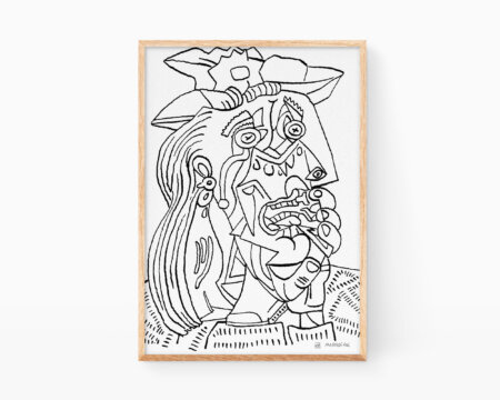 Paintings by Pablo Picasso. Print with a black and white illustration of The Weeping Woman. Prints for cubist, modern and minimalist line art style decoration.