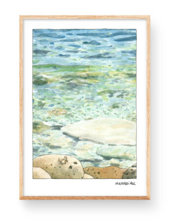 Acquerello raffigurante Cala Llebeig a Benitatxell. Stampa decorativa da incorniciare, con un'illustrazione stampata su carta di qualità museale. Stampe da Alicante con design originali ed esclusivi.