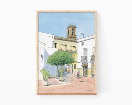 Drawings of Gandia, Valencia. Watercolor illustration of Benipeixcar neighborhood in the region of La Safor. Decorative pictures to frame of La Terreta. Villages of La Safor