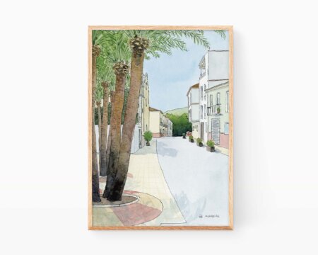 Drawing of the village of Palmera in the region of La Safor, Valencia. Drawn by Marroiak