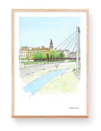 Watercolor of the bridge of the city of Gandia (Valencia) in la Safor