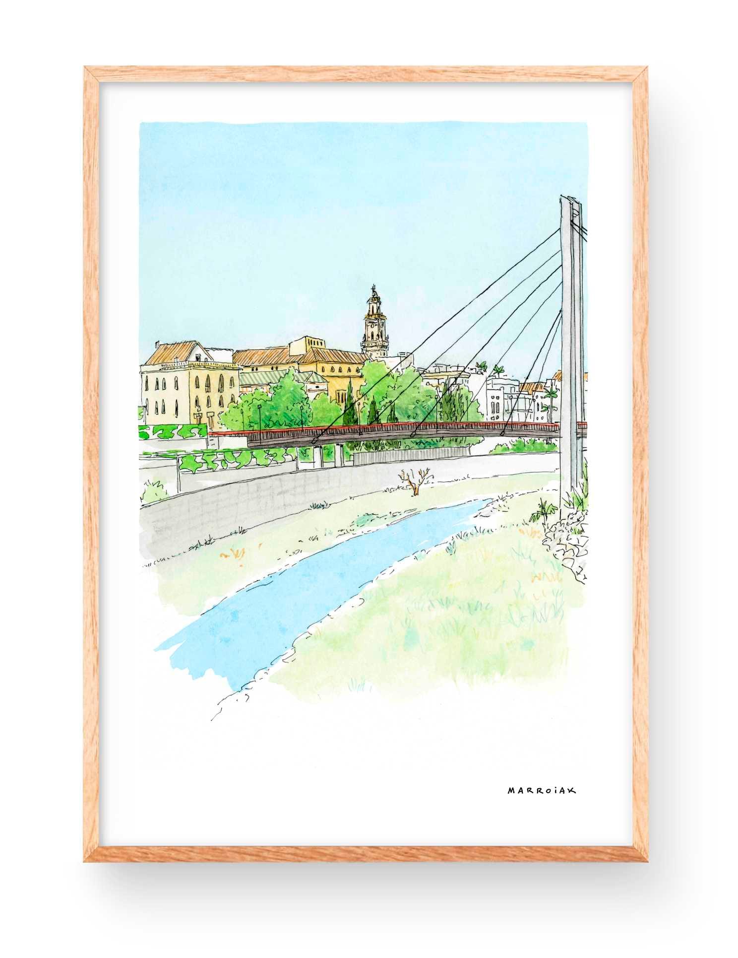 Acquerello del ponte della città di Gandia (Valencia) a La Safor