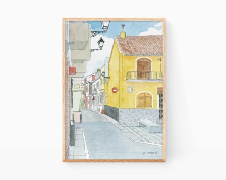 Watercolor drawing of Real de Gandia. Landscapes of towns of Valencia