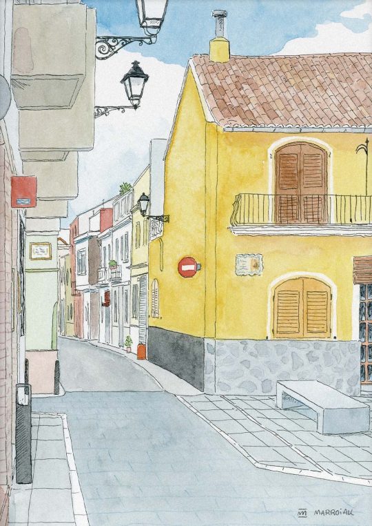 real de gandia valencia town watercolor