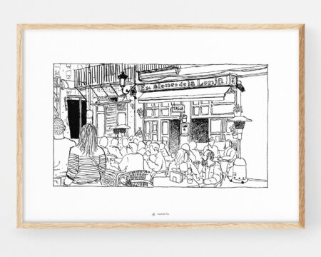 バレンシア市ロンハ(市場)の階段のスケッチ。クイックドローイング。都市イラスト。バー