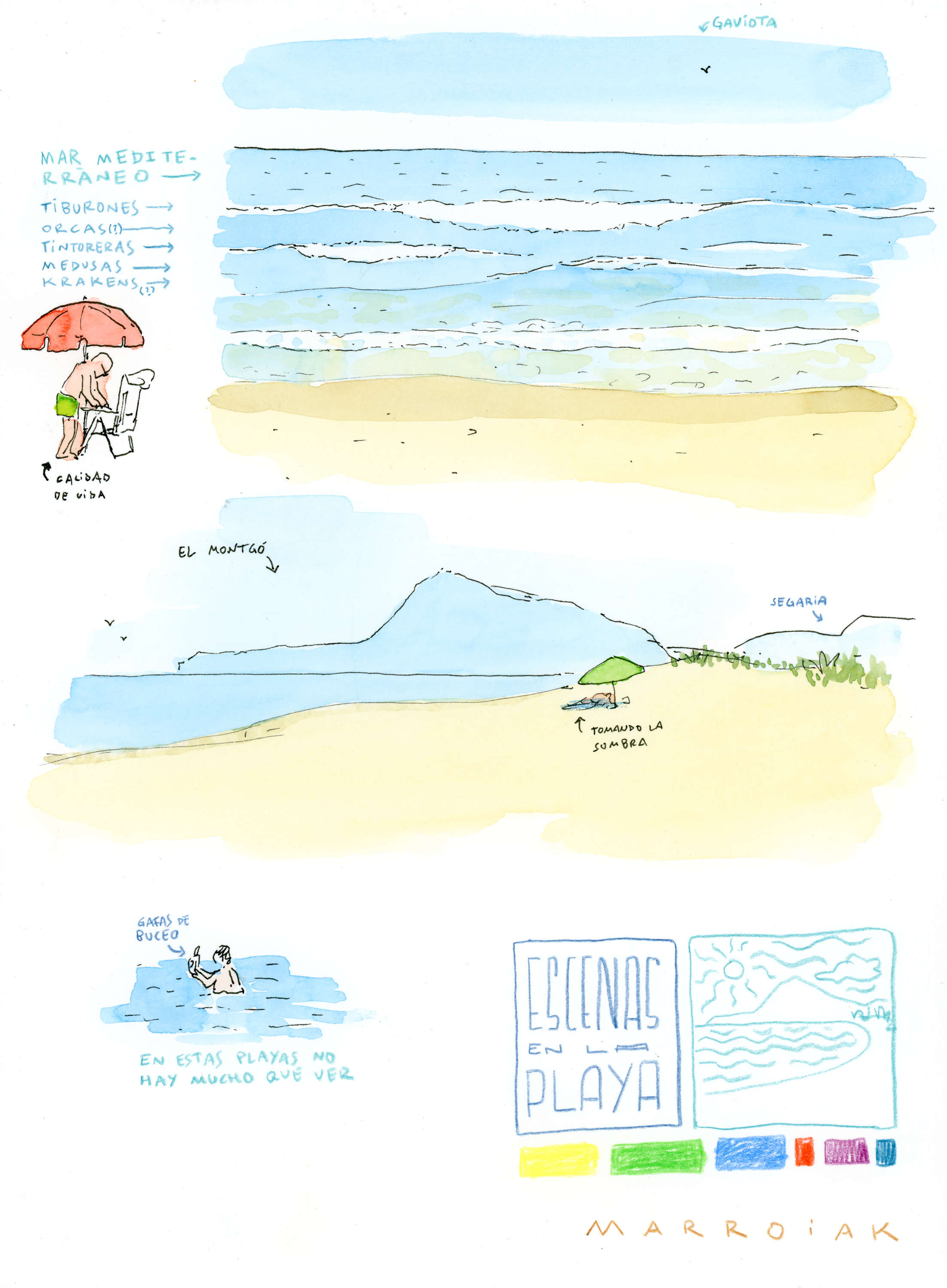 オリジナルの水彩画によるビーチ風景がオークションに出品されます