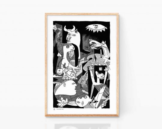 Guernica black and white signed giclée print. Picasso paintings remixed poster. Cubism wall art decor