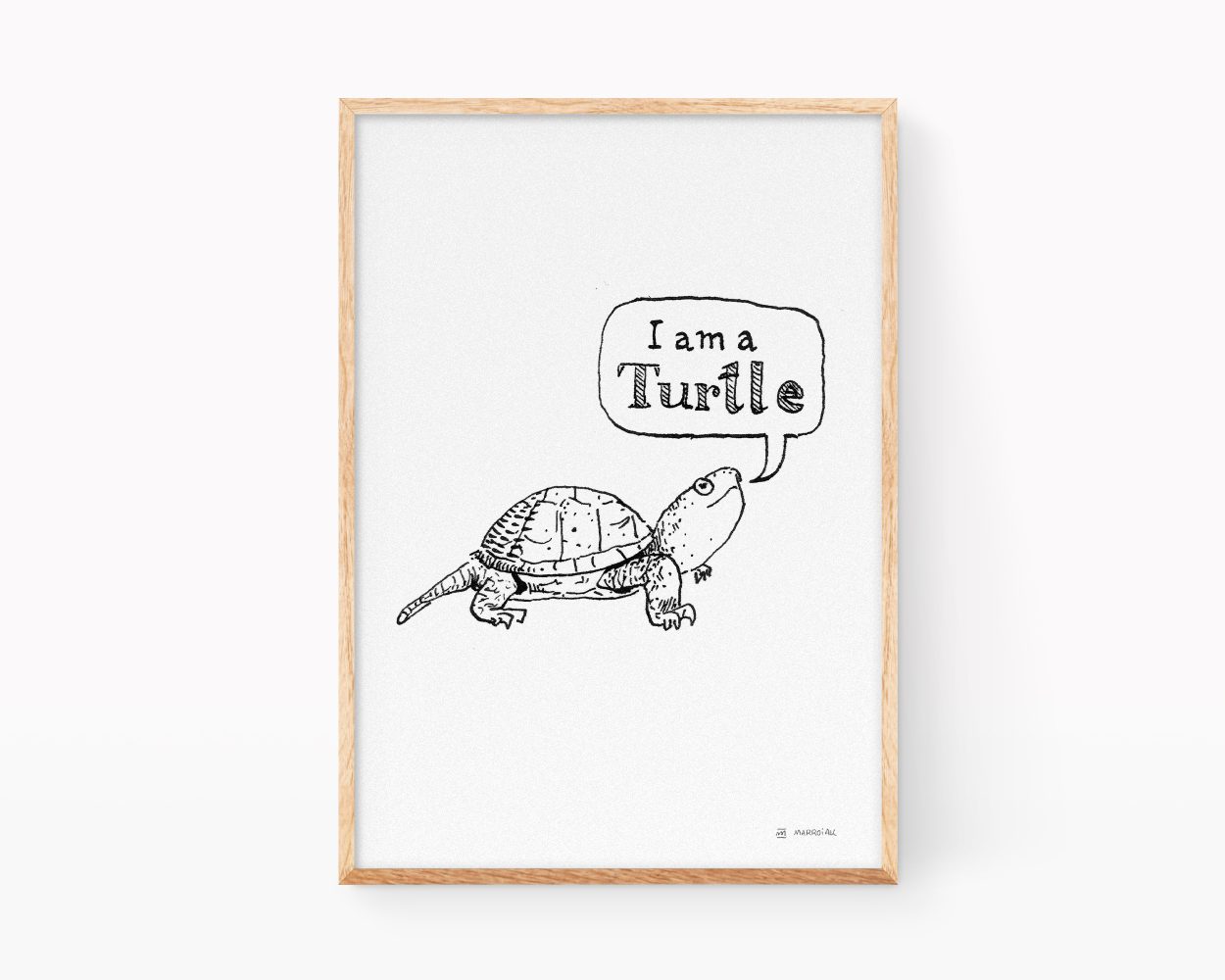 happy turtle fine art print illustration. Black and white drawing