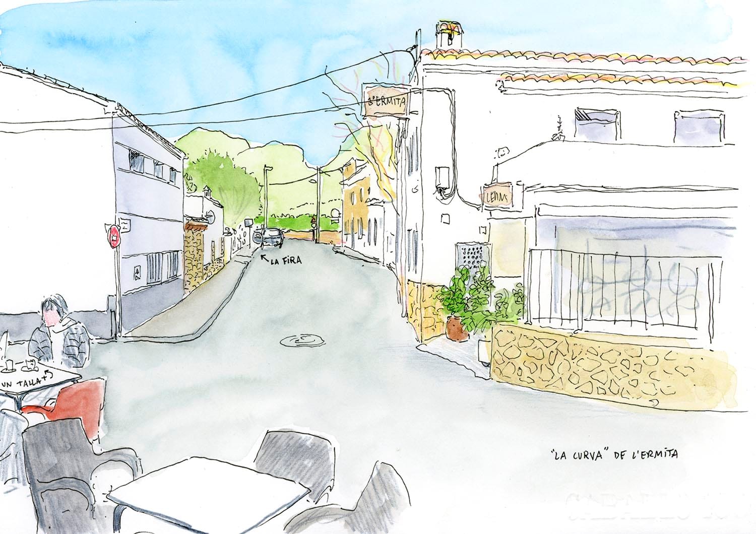 Schizzo veloce dal vivo a Marxuquera, in stile Urban Sketchers.