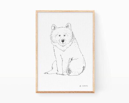 Stampa decorativa in bianco e nero con il disegno di un orso bruno.