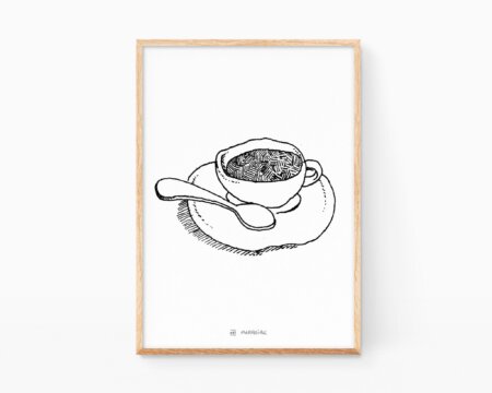 Stampa decorativa con l'illustrazione di una tazzina da caffè espresso italiana. Ideale per cucine dallo stile minimalista e nordico. Stile punk.