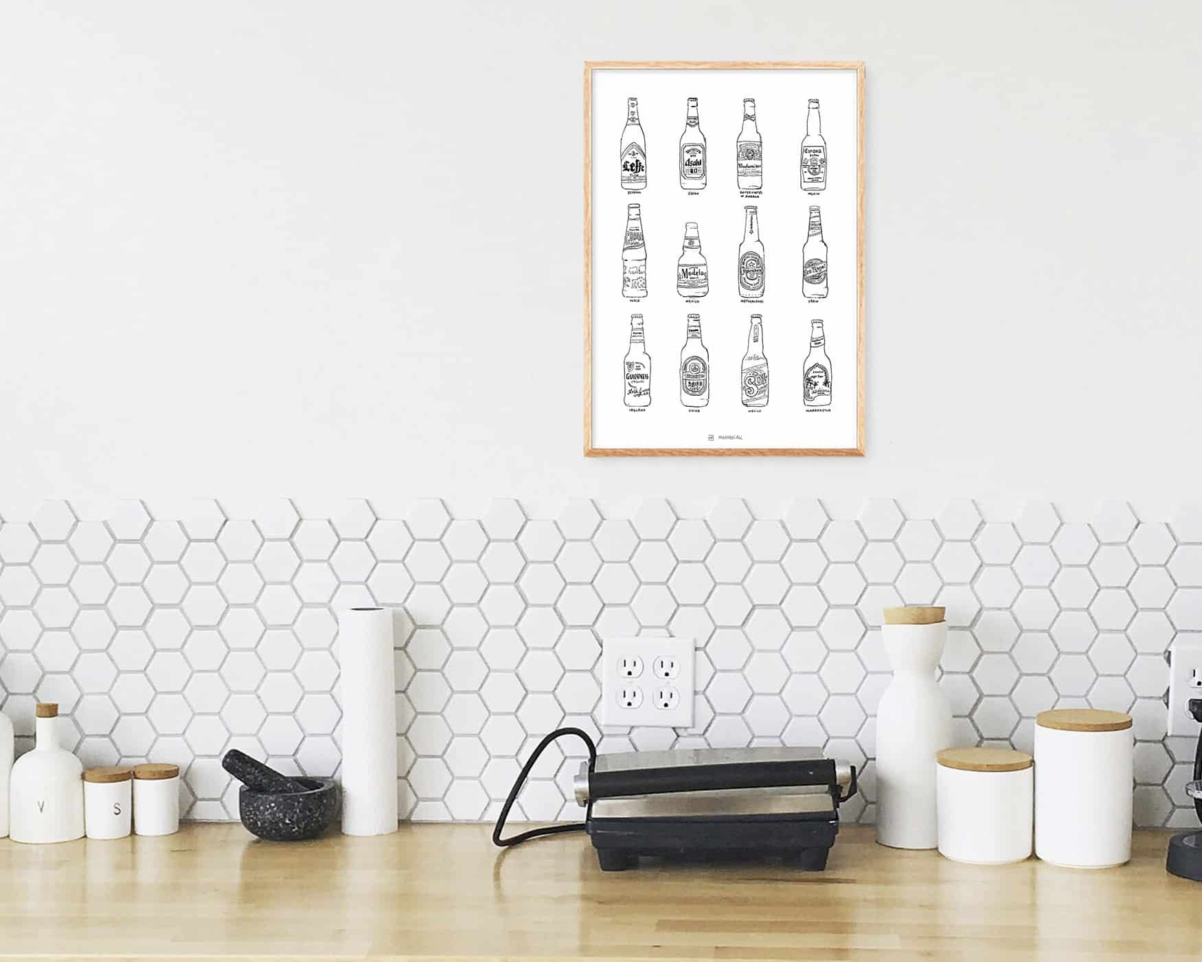 Cervezas del mundo<small>. Lámina ilustración en blanco y negro para cocinas</small> - Imagen 3