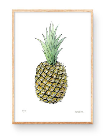 Stampa decorativa per la cucina con motivo ananas. Stampa originale ad acquerello in edizione limitata.