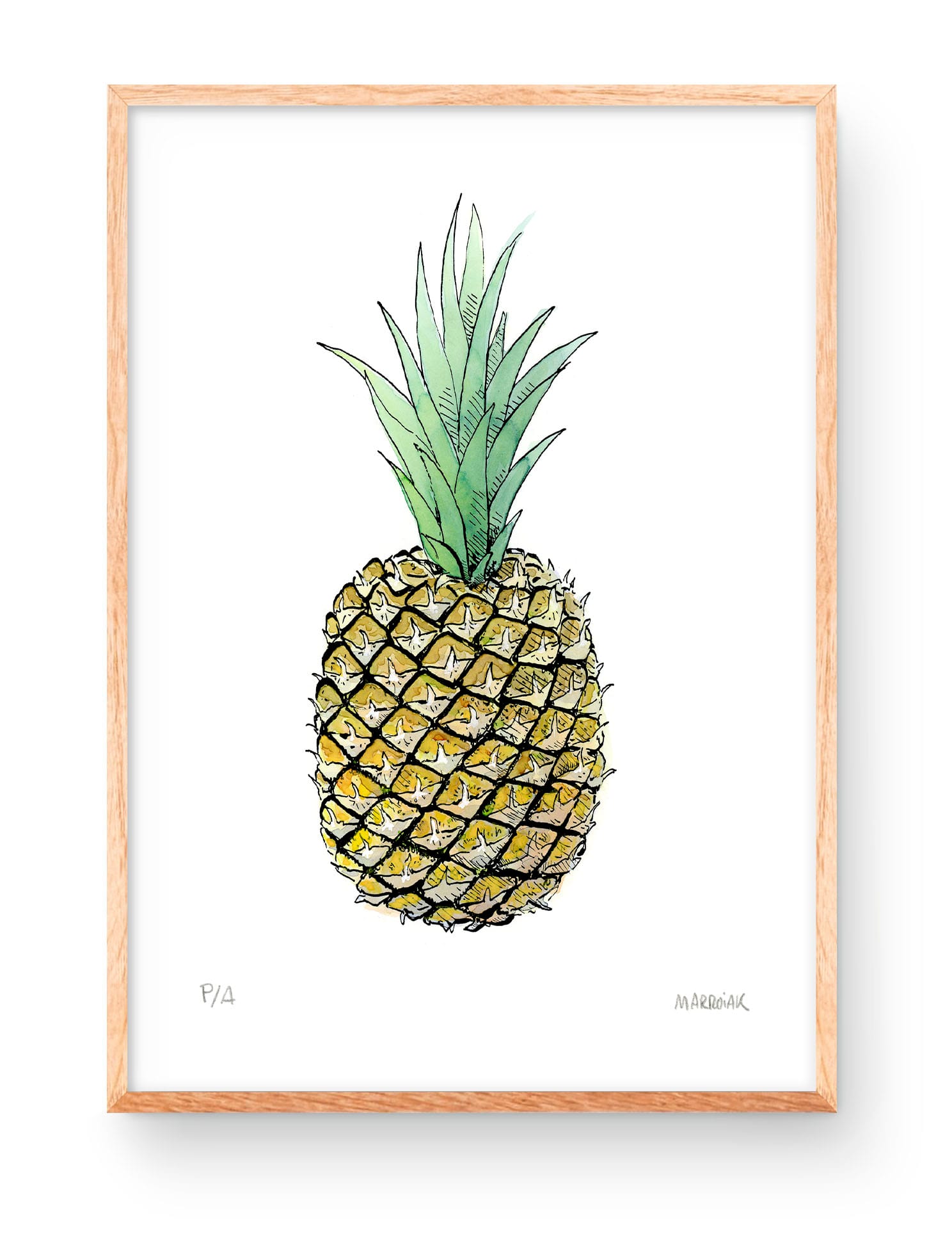 Decoratieve print voor keukens met een ananasmotief. Originele aquarelprint in beperkte oplage.
