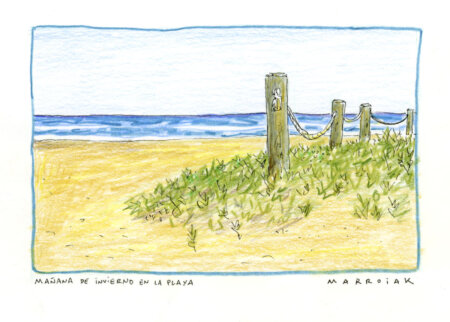 Cartolina con mattina d'inverno in spiaggia