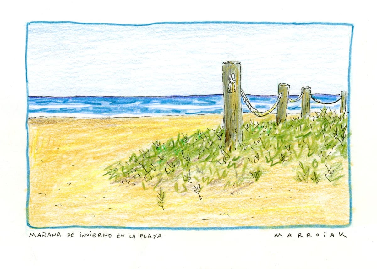 Cartolina con mattina d'inverno in spiaggia