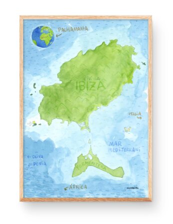 decorative map of ibiza and formentera in watercolors
