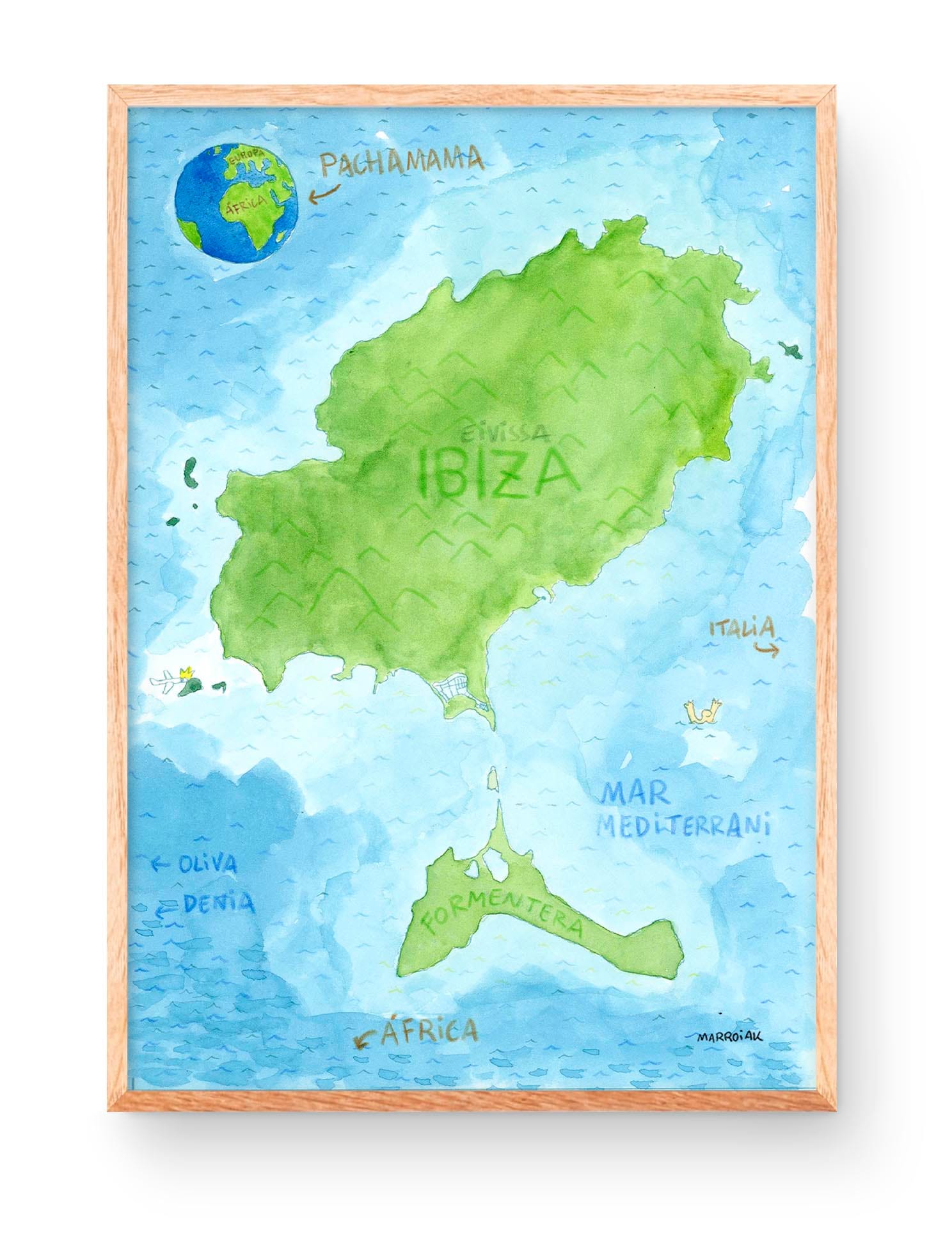 Mappa decorativa ad acquerello di Ibiza e Formentera