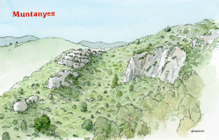 muntanyes original en subasta dibujo acuarela