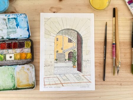 Original watercolor palau ducal gandia