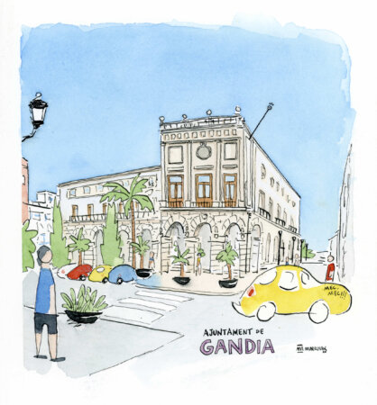 original gandia city council watercolor drawing auction