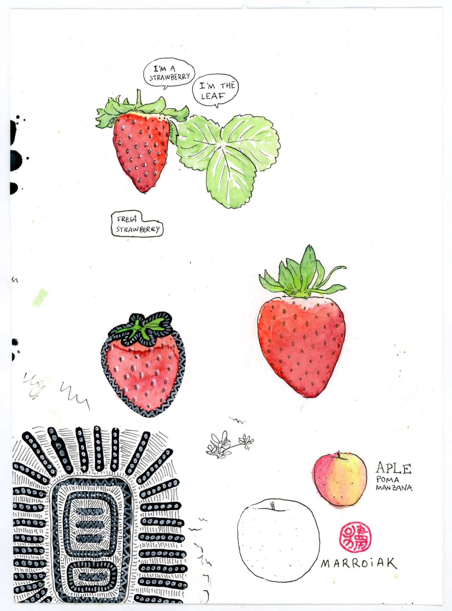 Illustrazione originale di fragole all'asta