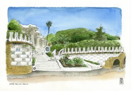 parc guell barcelona original watercolor drawing
