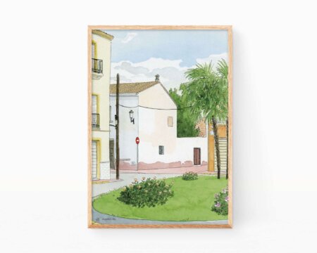Drawing village Piles in la Safor, Valencia