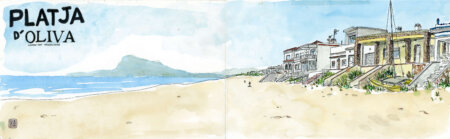 Platja d'Oliva, first line with Montgo, original watercolor auction
