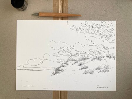 Platja d oliva valencia original black and white drawing