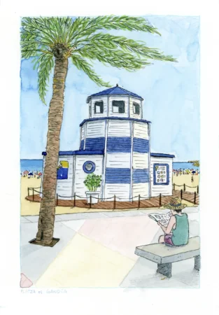 Gandia beach original watercolor drawing at auction