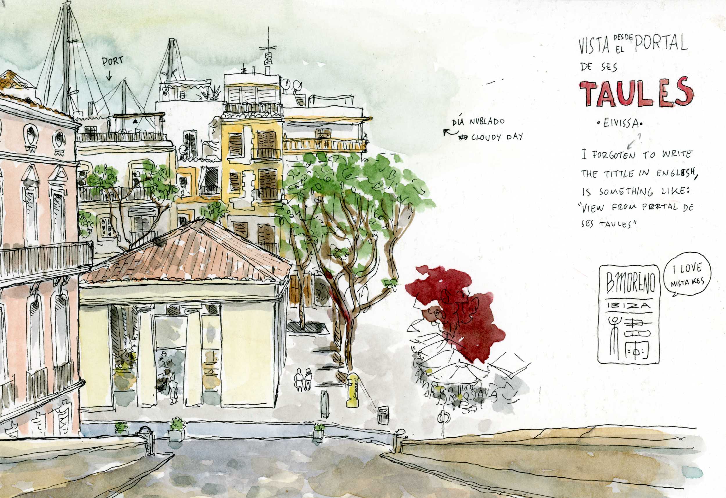 portal de ses taules Ibiza original watercolor original watercolor auction