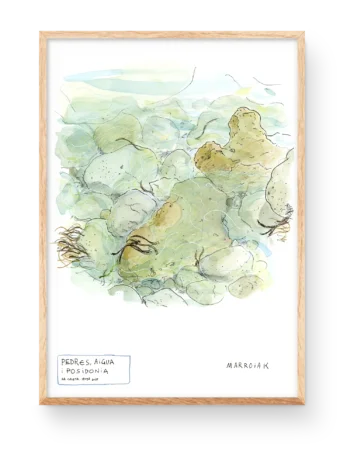 Print cuadro decorativo de Ibiza acuarela piedras mar en sa caleta