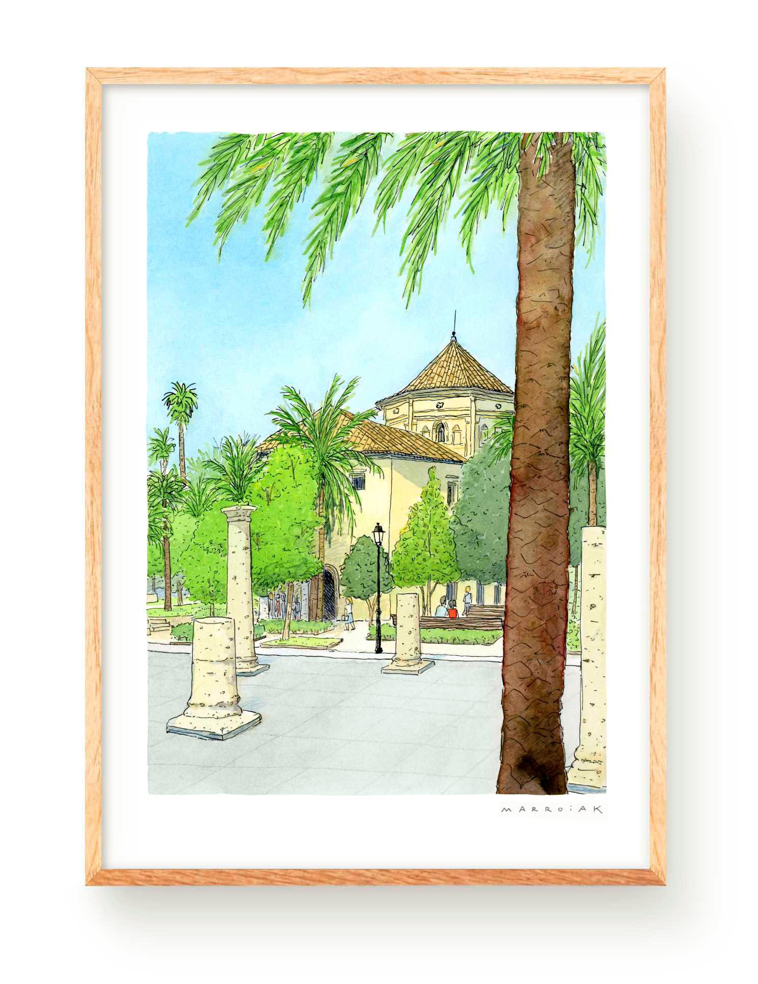 Print con una acuarela de la biblioteca publica de Valencia, Pilar Faus. De la colección de paisajes de Marroiak